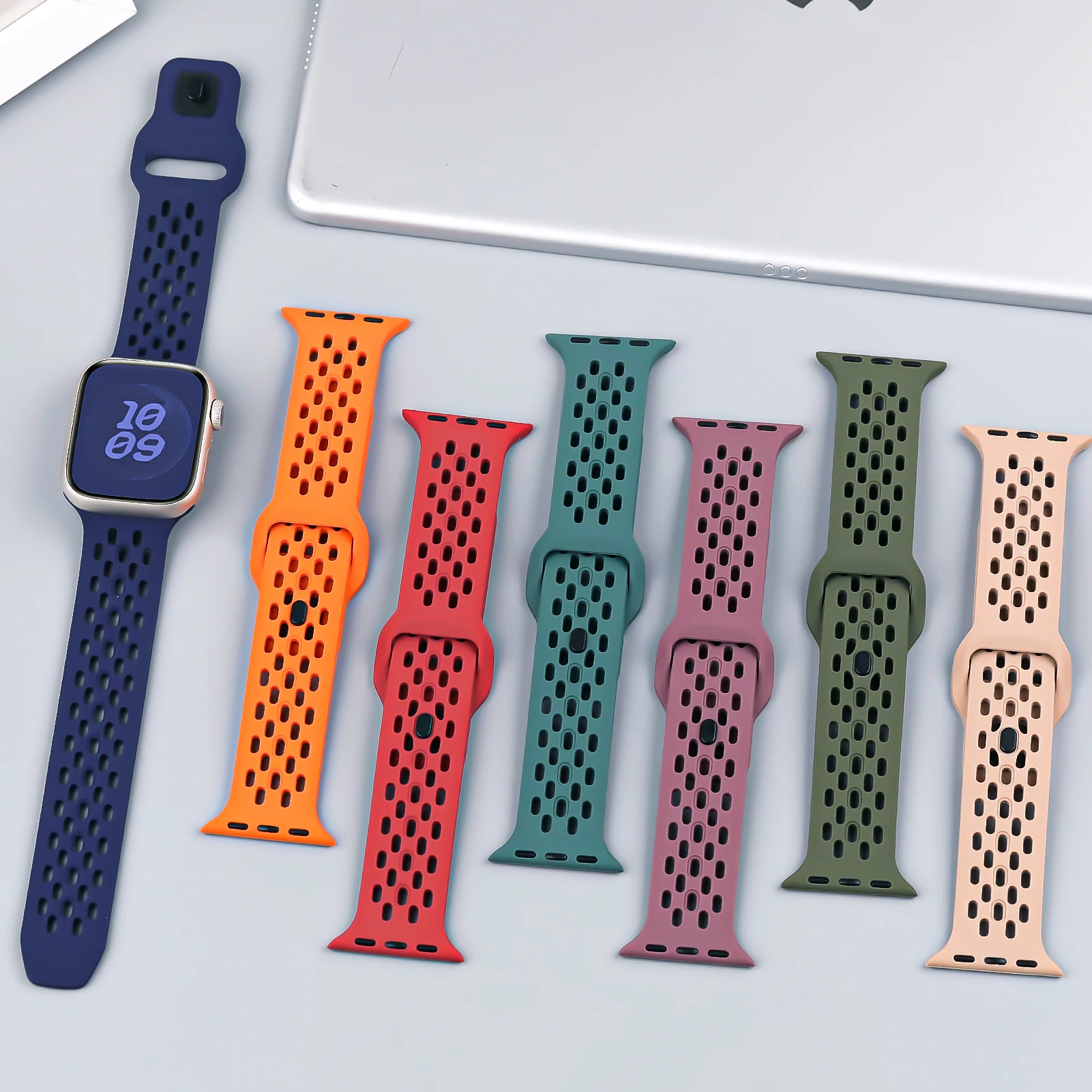 Silicone Strap For Apple watch band 45mm 44mm 49mm 40mm 41mm 38mm Sport Breathable bracelet iwatch Series 9 8 7 6 5 3 SE Ultra 2 image 3