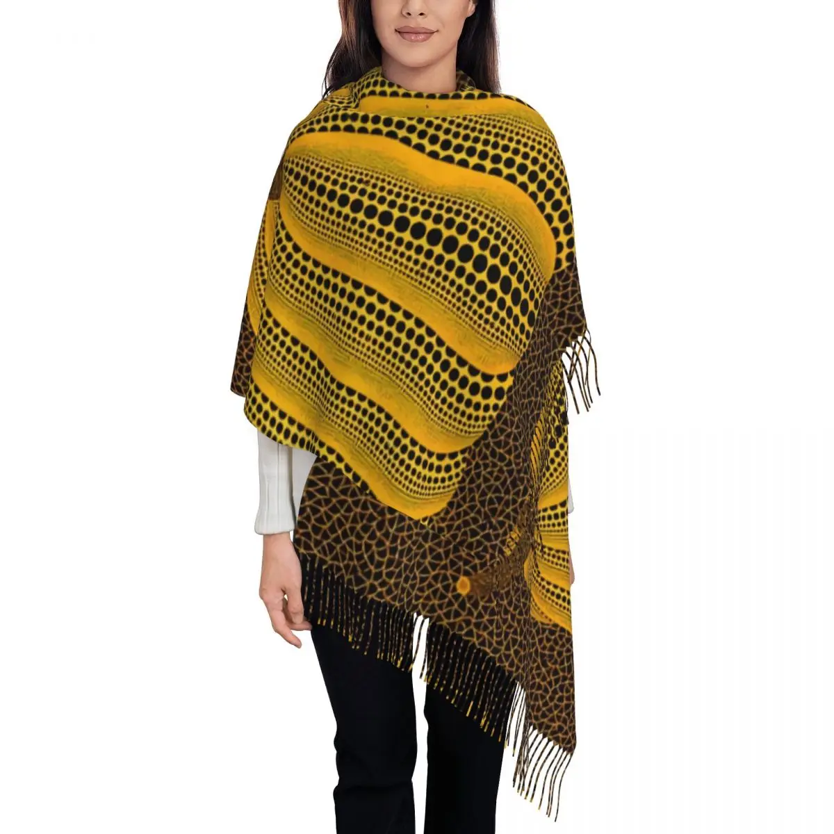 Yayoi Kusama Scarf for Women Winter Fall Cashmere Shawl Wrap Pumpkin Polka Long Large Shawl Scarf for Evening Dress