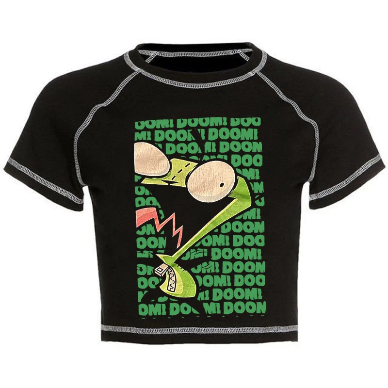 Gothic Harajuku Punk Print T-Shirt Y2k styl krótki rękaw Skinny Cropped Tees Women kawaii Sexy streetwear 2000s Emo girls tops