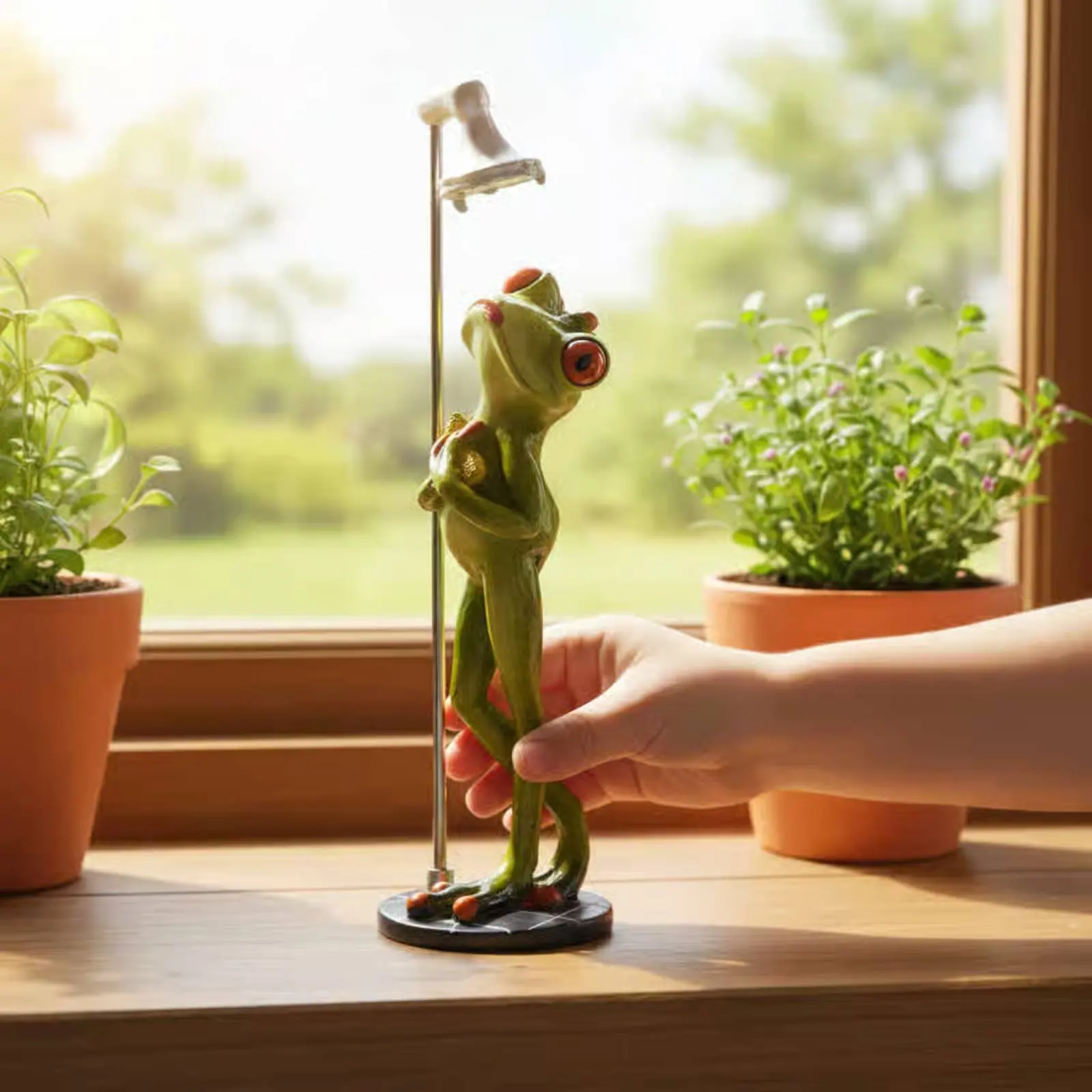 Showering Frog Figurine Novelty Item Bathing Frog Statue Home Decoration Great Gift Creature Sculpture Long-Lasting for Bathroom