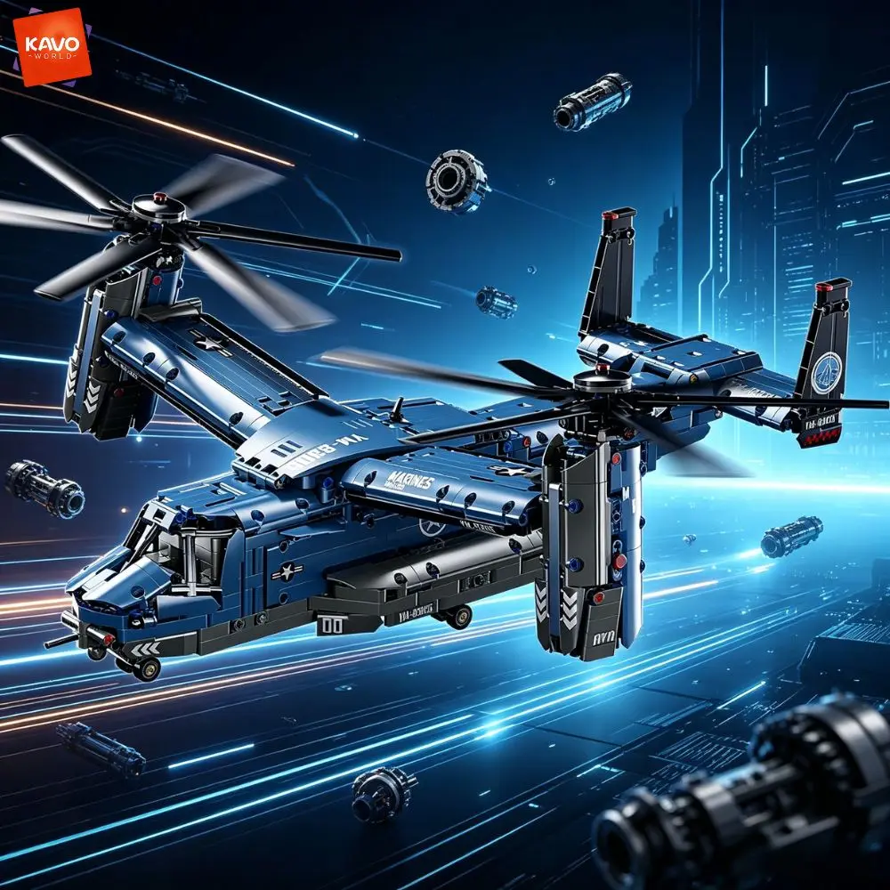 

KAVOWORLD 1486PCS Osprey Helicopter Building Kit Realistic Military Transport Aircraft DIY Model Bricks STEM Toys for Hobbyists