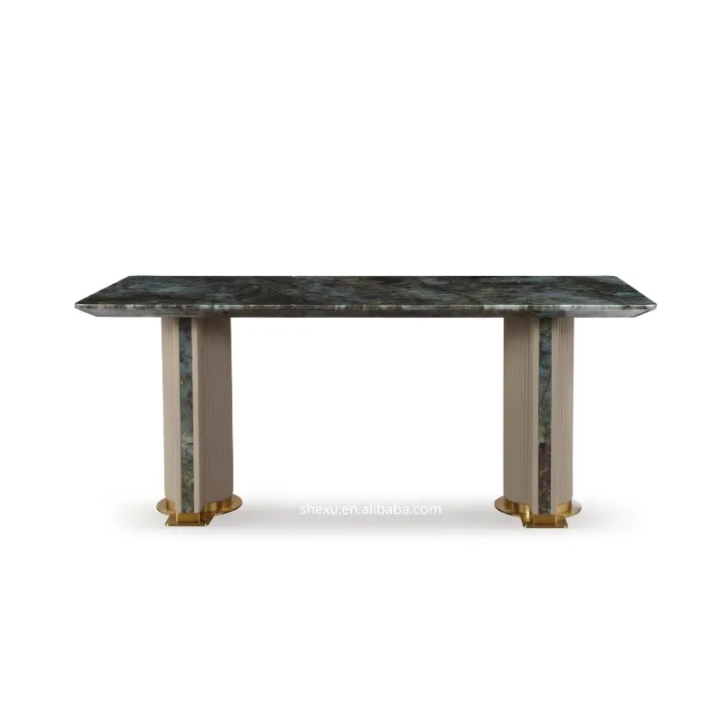 *Luxury Marble Countertop Dining Table, Stainless Steel Gold, 8-seater Party Dining Table, High-quality Long Table Dining Table