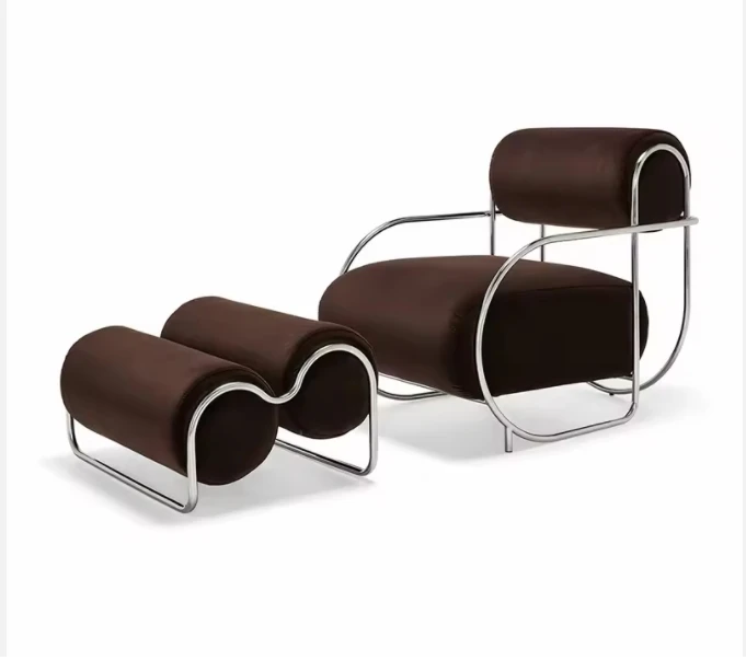

Business Furniture Leisure Chair Luxury Metal Line Velvet Fabric Hotel Living Room Salon Villa Single Chair