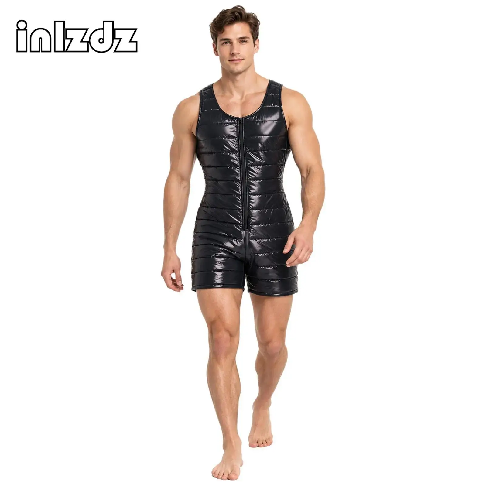Men Quilted Puffer Padded Bodysuit Waterproof Leak-proof Sleeveless Leotard Water-resistant Special Needs Adaptive Clothing