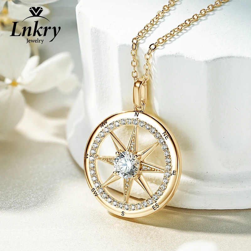

Lnkry Sparkling 6mm Cubic Zirconia Necklace For Women 925 Certified Silver Compass Pendant Necklace Collarbone Chain Jewelry
