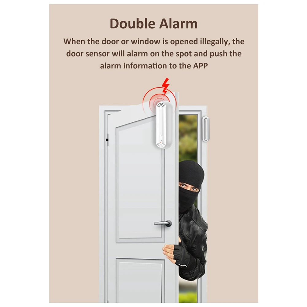 ABDE-Tuya Wifi Sensor magnético de puerta inteligente Control por aplicación USB Sensor inalámbrico de puerta y ventana Detector de alarma magnética de puerta