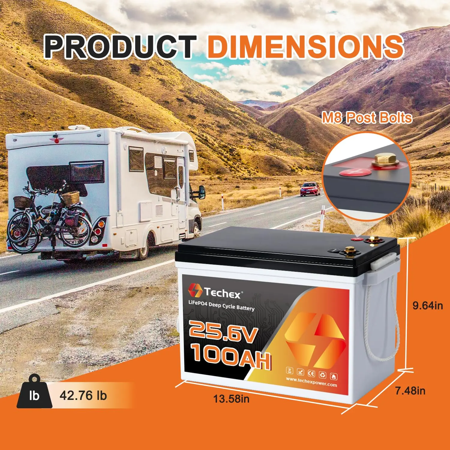 24V 100Ah LiFePO4 Battery 100A BMS 2560W Low Temp Cut Off Deep Cycle Trolling Motor Boat RV Solar Camping Off Grid, Customized