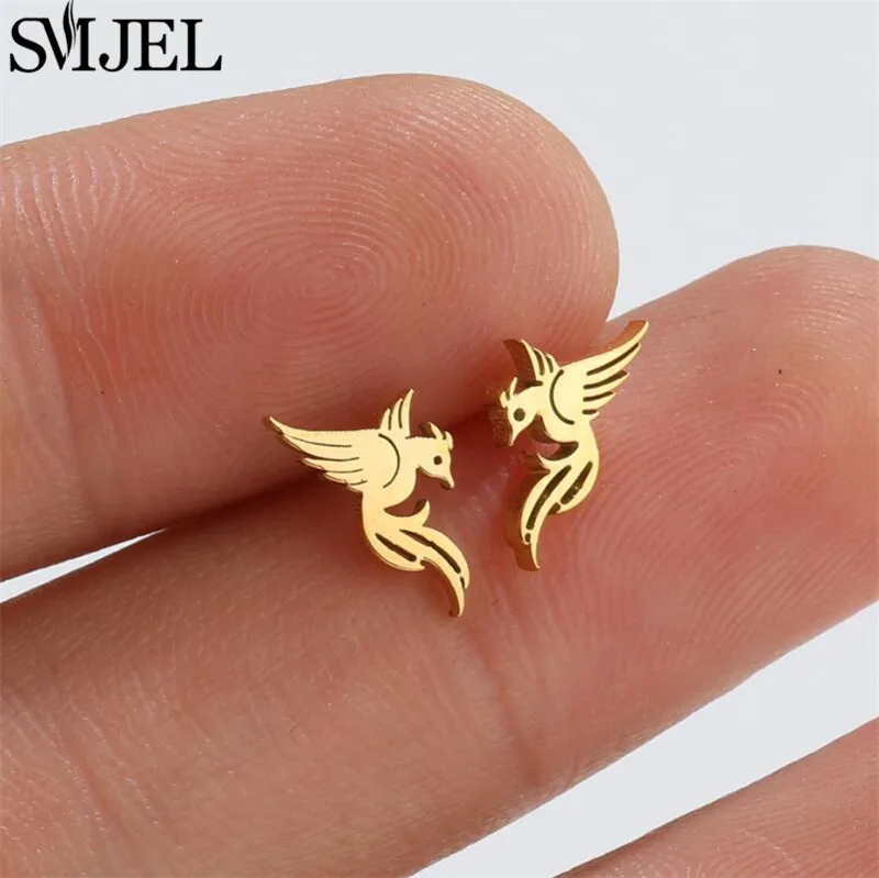 Vintage Metal Phoenix Earings Fashion Jewelry Personality Birds Animal Stud Earrings for Women Stainless Steel Jewellery brinco