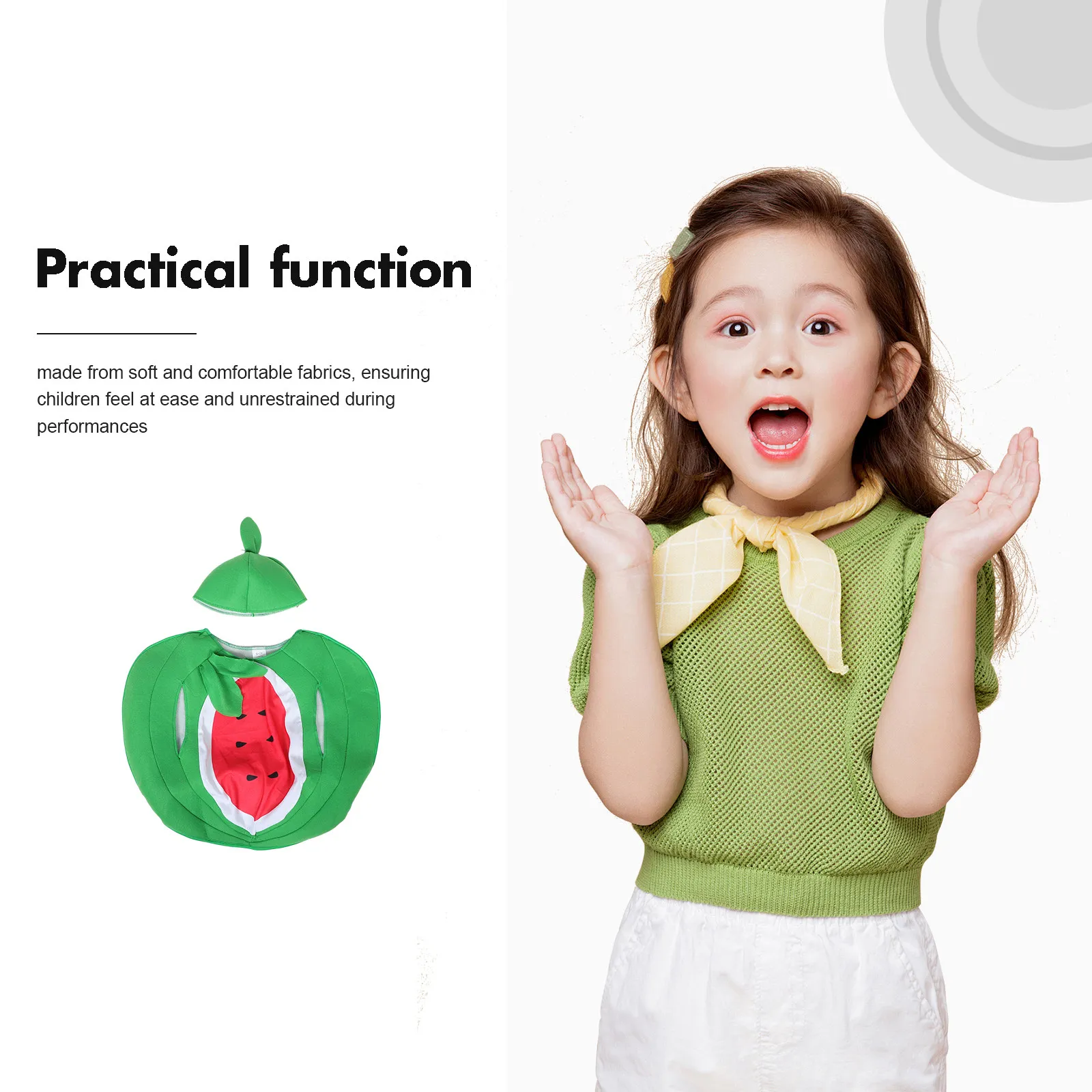 1Set Watermelon Children Performance Costume Fun Vibrant Fruit Dress Up Outfit for Toddlers Kids Birthday Party Dance Recital