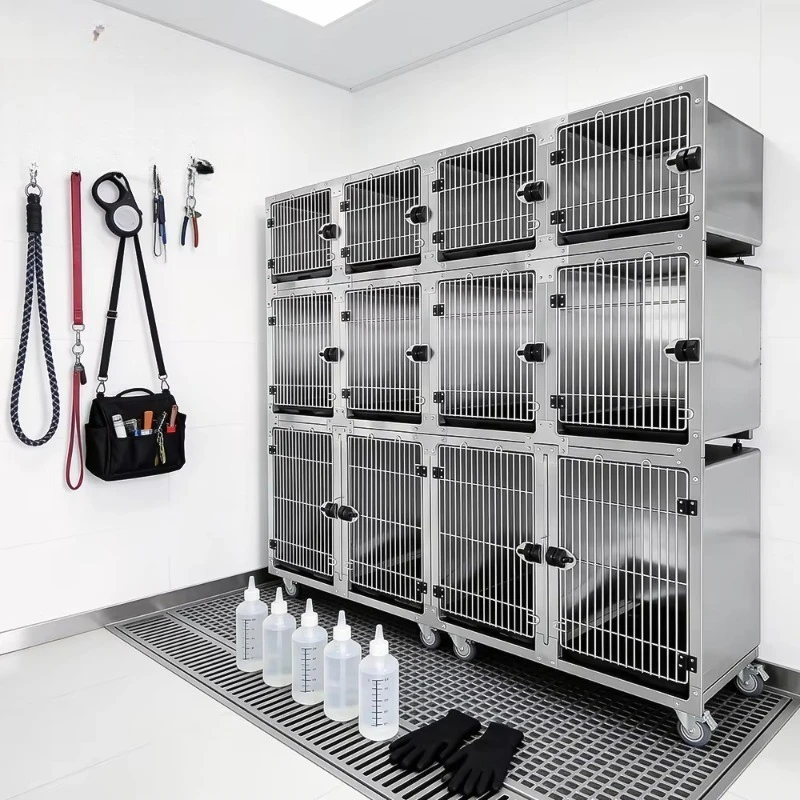Canine Strong Stainless Steel Big Dog Cage Suppliers Big Size 3 Layer House Veterinary Vet Cage Banks Display Petshop