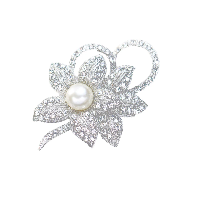 Classy Flower Brooch Pin with Shiny Created Crystal and Created Pearl for Christmas wedding or prom