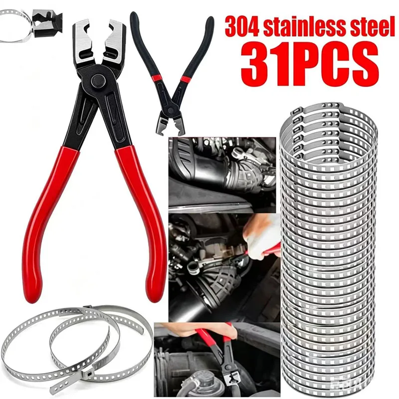 2/31PCS CV Boot Clamp Set, Stainless Steel CV Joint Fastener Parts, 20-120mm Universal Adjustable Axle Boot Clips with Plier