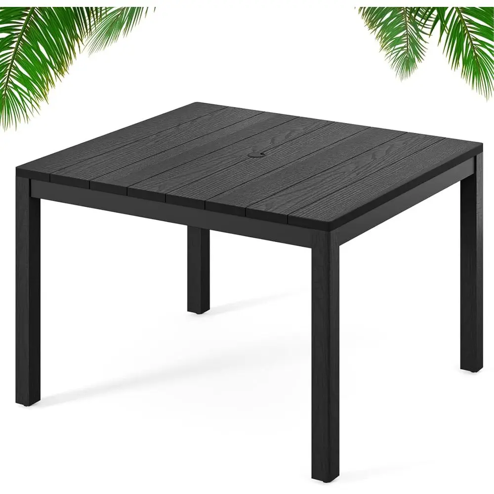 

34 Square Weather-Resistant Patio Dining Table with Umbrella Hole, Ideal for Outdoor, Deck, and Poolside Use, Black