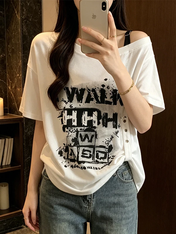 

plus Size American Style Printed Slimming Short Sleeve T-Shirt Loose Summer Top for Women Skin-friendly Breathable Casual Wear