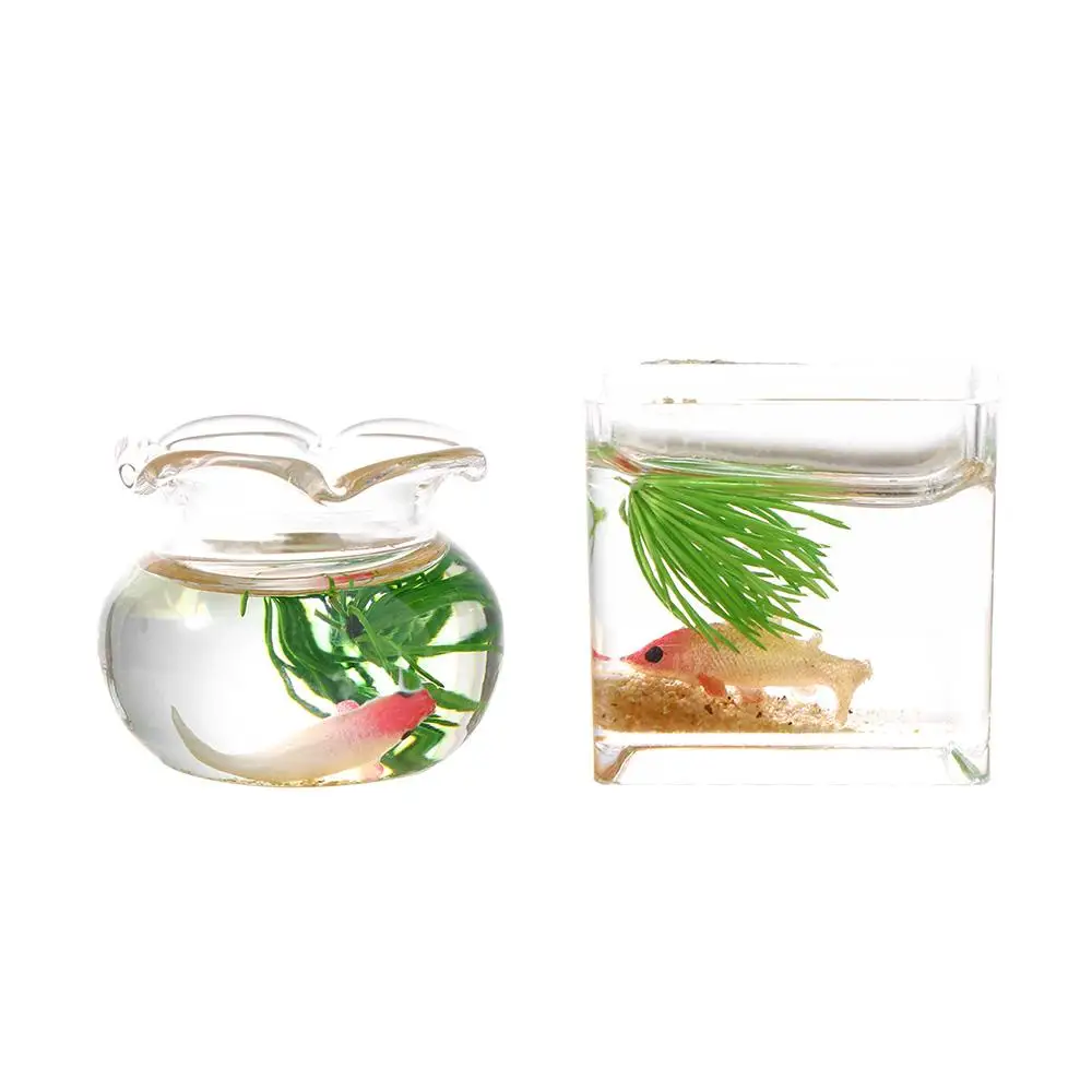 Jouet maison de poupée décalcomanies meubles accessoires verre aquarium modèle Miniature bol à poisson Miniature aquarium maison de poupée Miniature