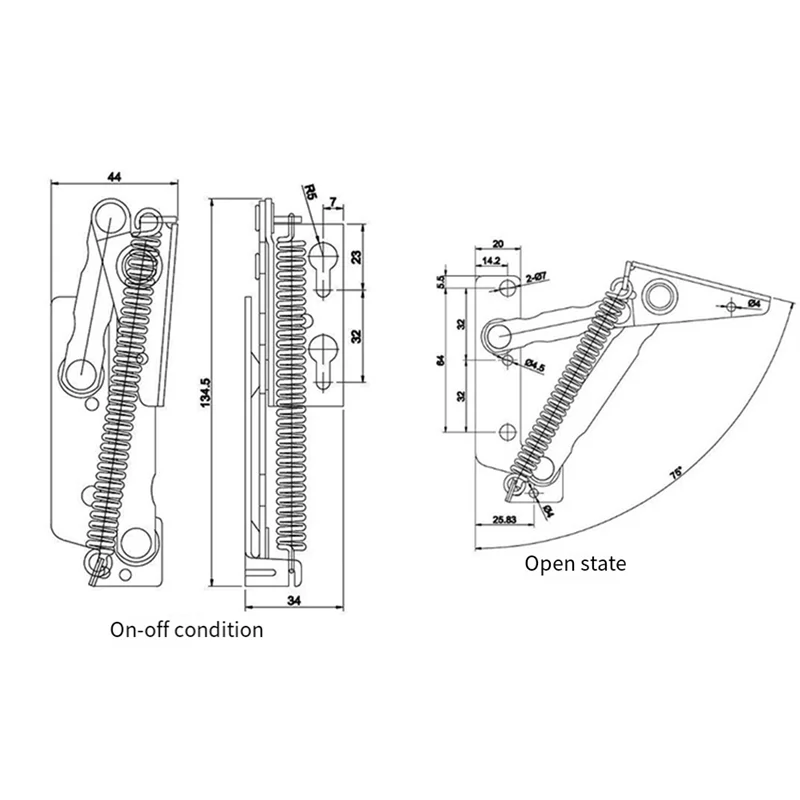 75STO-2Pcs Folding Sofa Bed Spring Hinge 10KG 80 Degree Cabinet Door Lift Up Stay Flap Top Support Hinges  For Cabinet Doors view 6