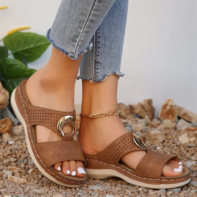 Summer Women Wedge SandalsPremium OrthopedicOpen ToeSlippers Vintage Anti-Slip Leather CasualFemalePlatform Retro Shoes