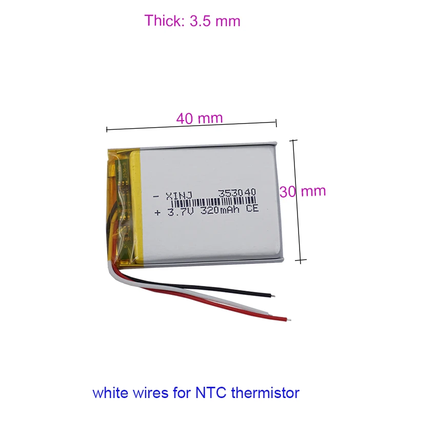 10pcs 3.7v 320mah 1.18Wh Li Lithium Battery 353040 Li-ion 3-Wires NTC Thermistor For GPS Bluetooth Speaker Headphones DashCam