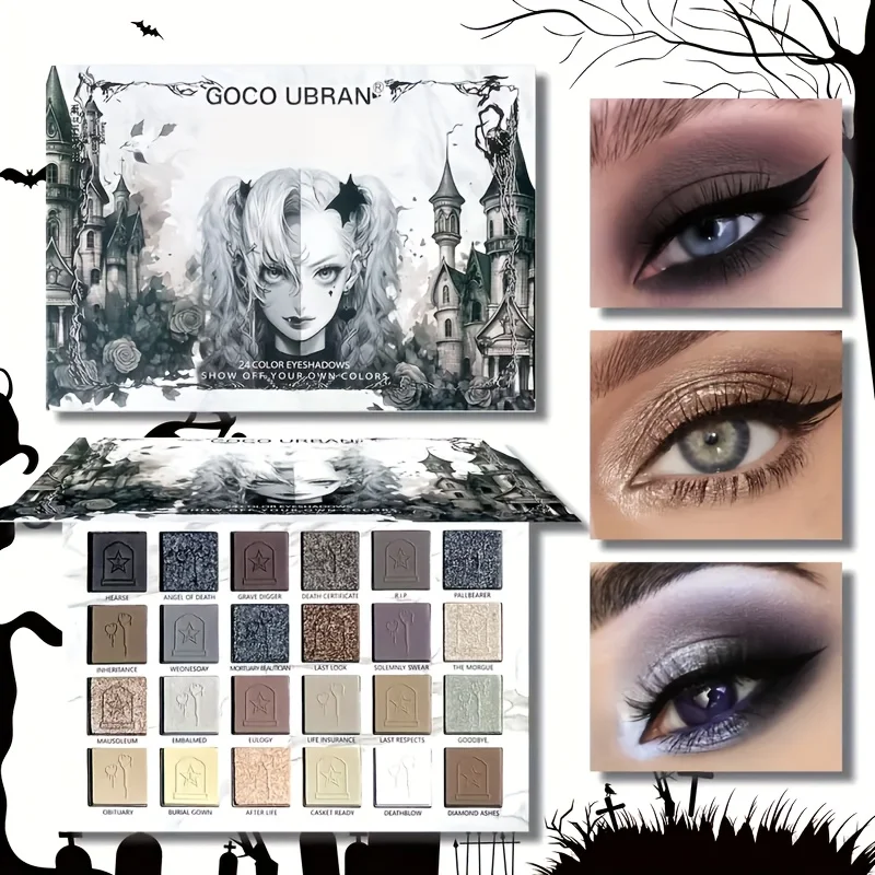 24 Color Vampire Diaries Eyeshadow Palette Dark Elf Gothic Matte Shimmer Dual Finish 12H Wear No Clumping High PigmentPerfect