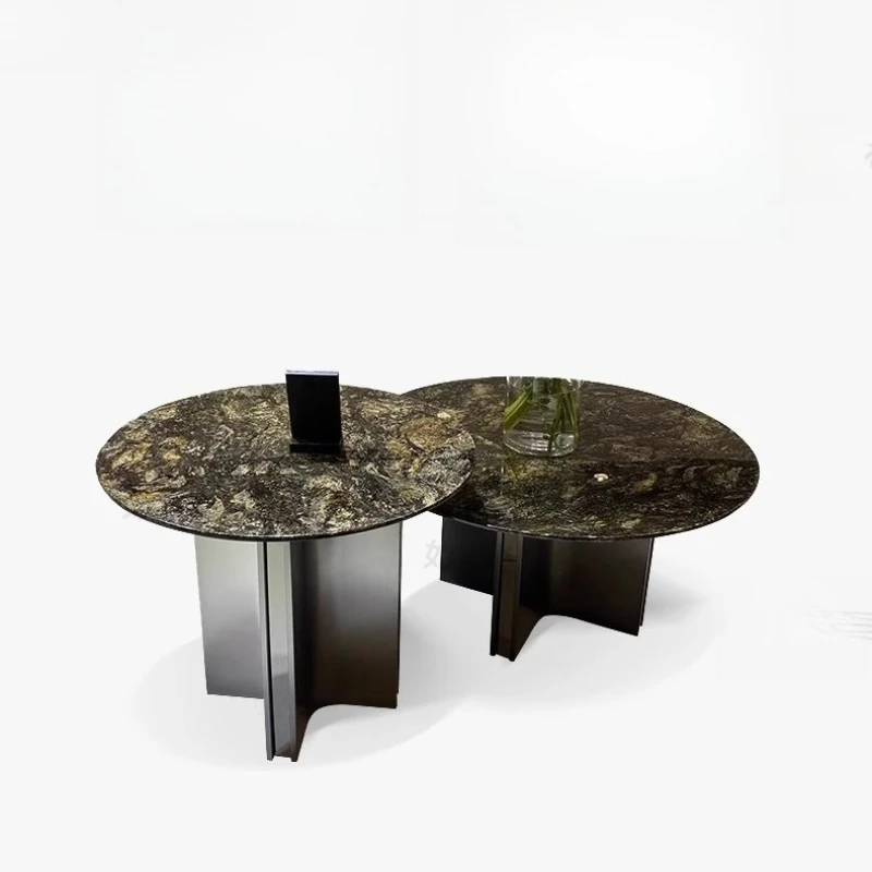 Natural stone round coffee table, combined Italian minimalism, villa premium marble coffee table