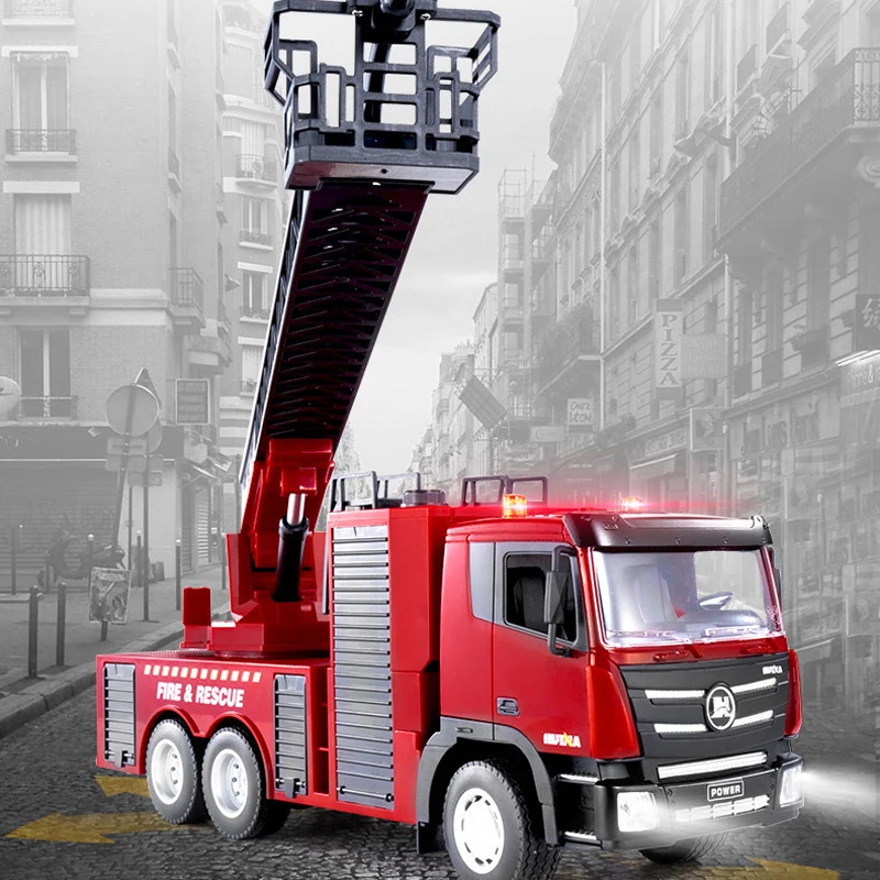 Huina 1361/1362 Fire Ladder Vehicle Engineering Model Electric Function Series Water Spray Lift Simulation Engineering Vehicle