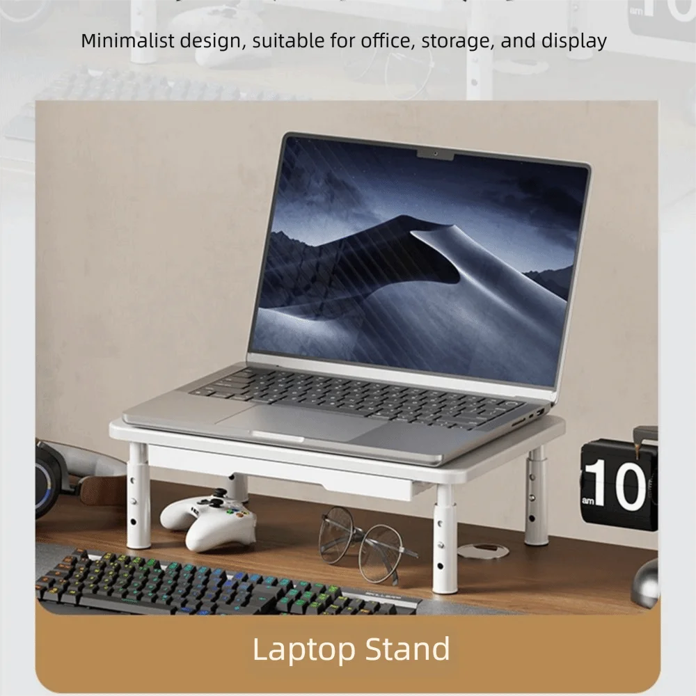 

3 Height Adjustable Computer Monitor Riser Steel Construction Elevated View Angle Desktop Screen Elevator Space Saving
