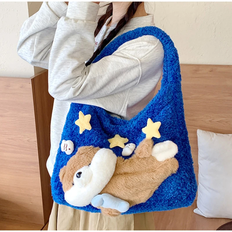 Niedliche Flauschige Bären- und Seeotter-Schultertasche, Weiche Plüsch-Handtasche für Damen, Süße Cartoon-Tier-Style-Deko für den täglichen Pendelverkehr und Reisen – Detail 16