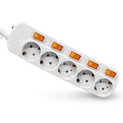 Power Strip Surge Protection 5 AC Socket 5 Switch 16A 250V Grounded 1.5/2.5 meters