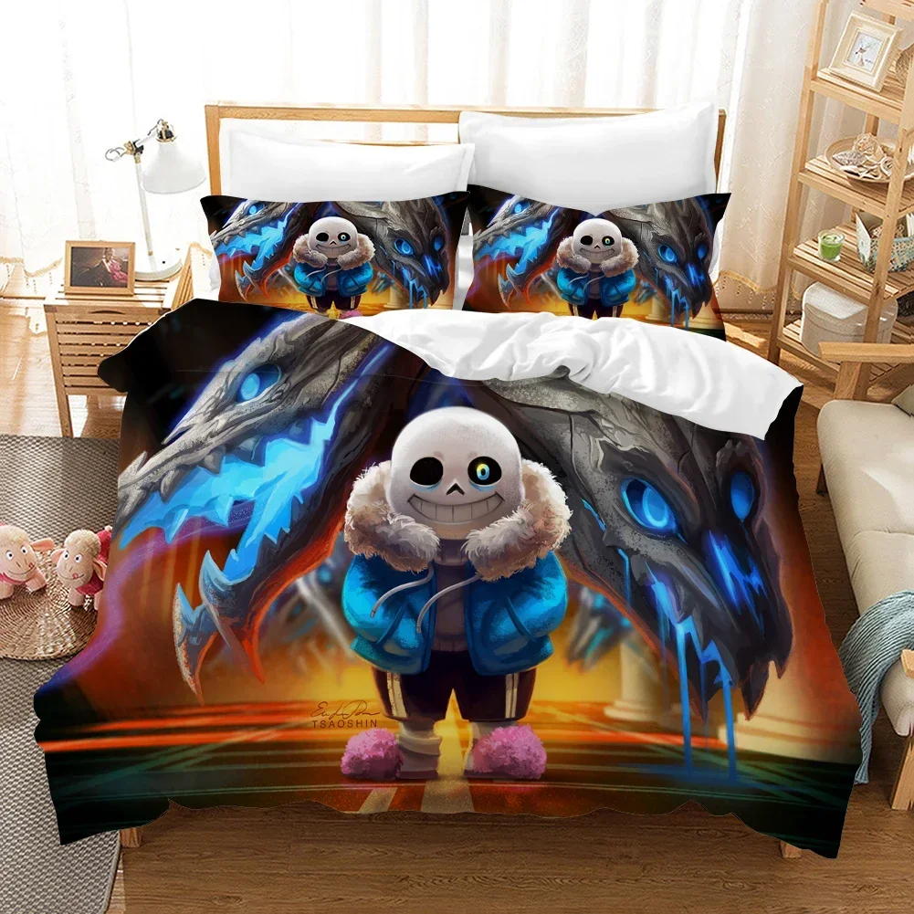 High Quality 3D Printed Undertale Game Frisk Sans Papyrus Pattern Duvet Cover with Pillow Cover Bedding Set for Bedroom Decor