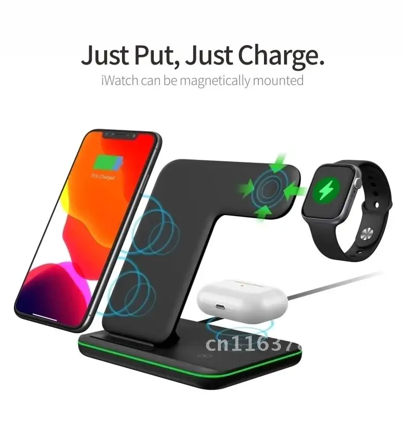 

Wireless Charger Stand 15W Qi Fast Charging Dock Station for Watch iWatch 7 AirPods Pro For iPhone 13 12 11 XS XR X 8