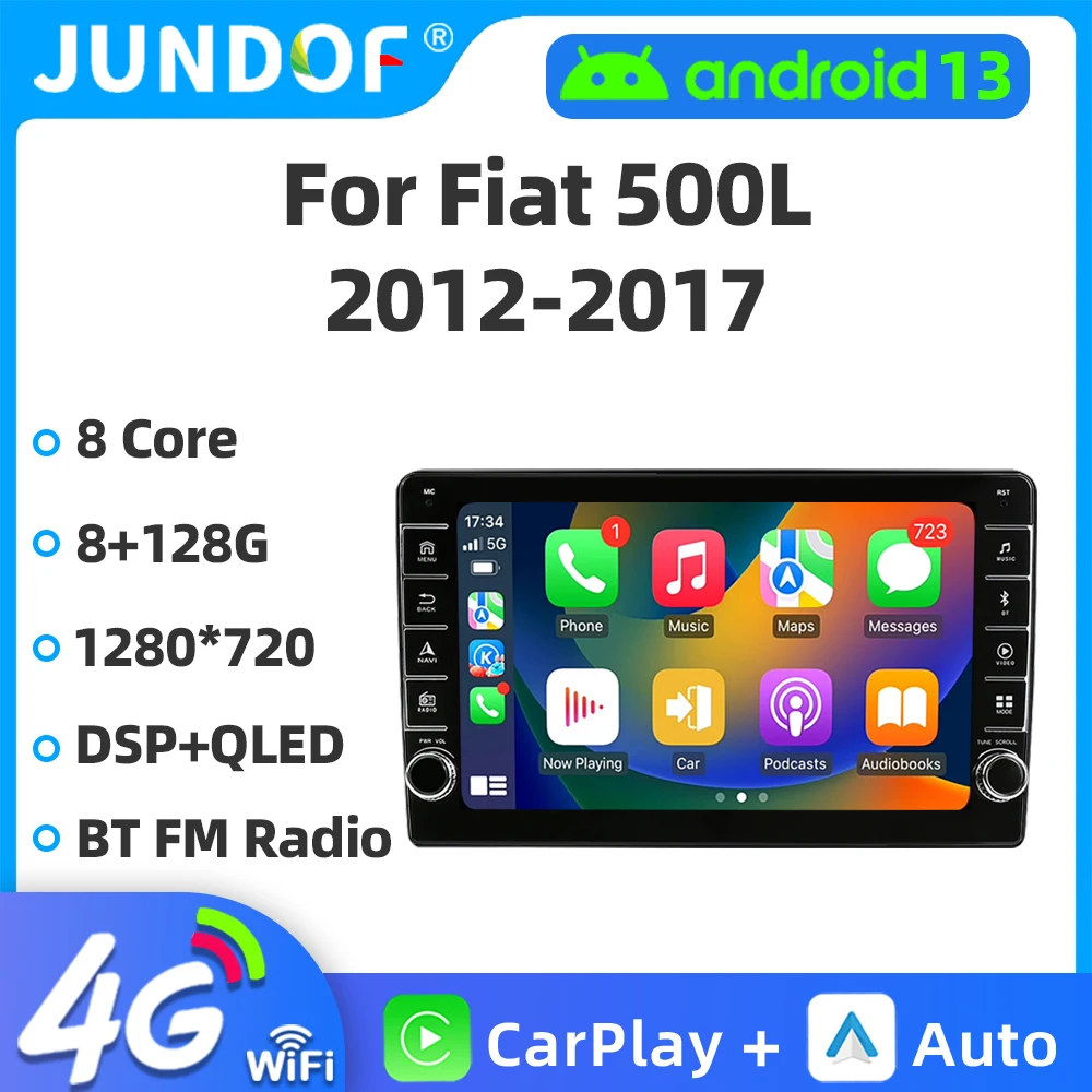 

Jundof Wireless CarPlay Andorid 13 Auto Car Radio For FIAT 500L 2012-2017 AI Voice Multimedia GPS 2din autoradio