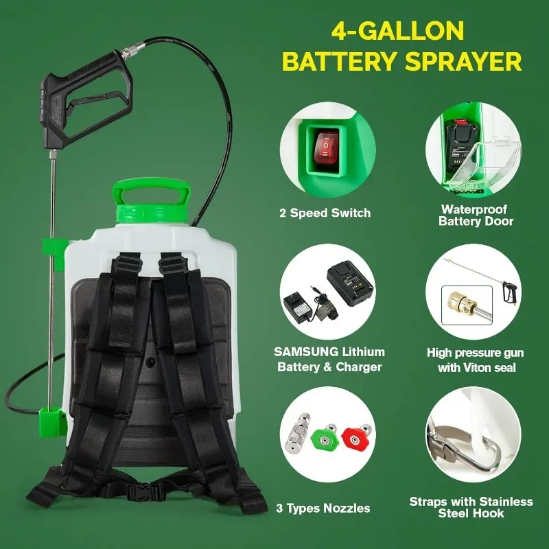 ALIENTABI-pulverizador de mochila con batería de 4,9 Ah, 4 galones, doble capacidad, equipado con una bomba grande