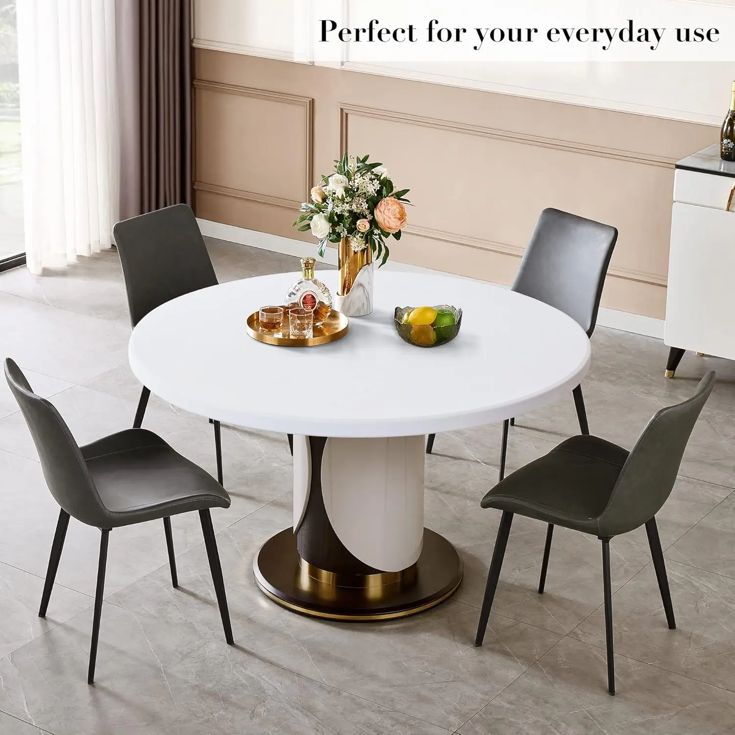 Round Vinyl Fitted Tablecloth Table Cloth Pattern Table Protector Wipeable Elastic Edge Oil Proof Waterproof for Patio Table