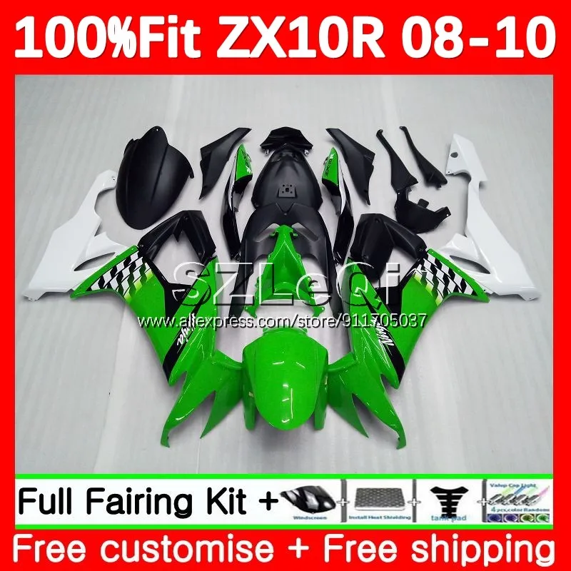 Injection Body For KAWASAKI NINJA ZX-10R ZX 10 R 10R 1000 CC Stock Green 110No.82 ZX10R 08 09 10 ZX1000 2008 2009 2010 Fairing