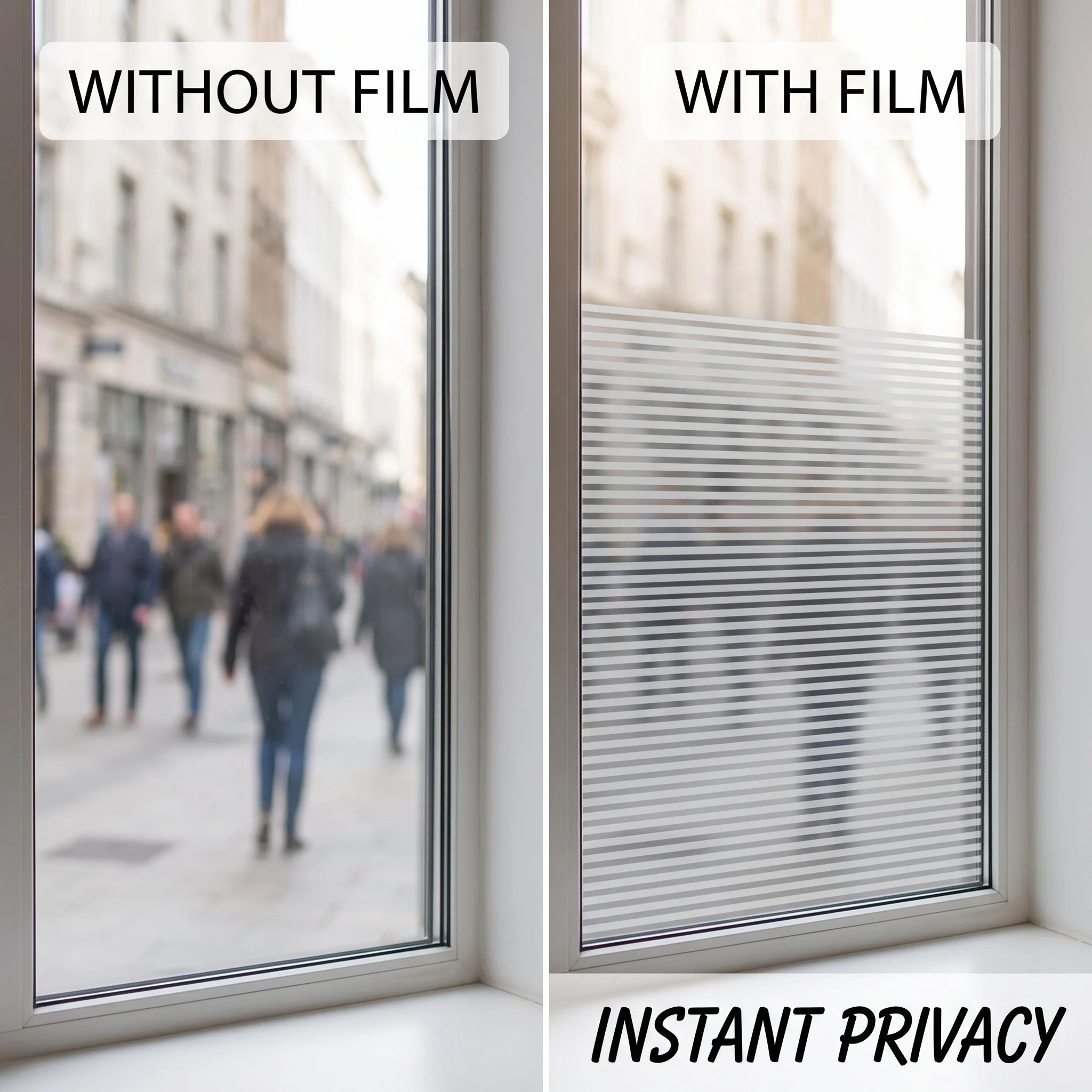 Frosted Privacy Self-Adhesive Window Film UV-Block Waterproof Easy Clean Bathroom Glass Sticker with Horizontal Stripes for Home