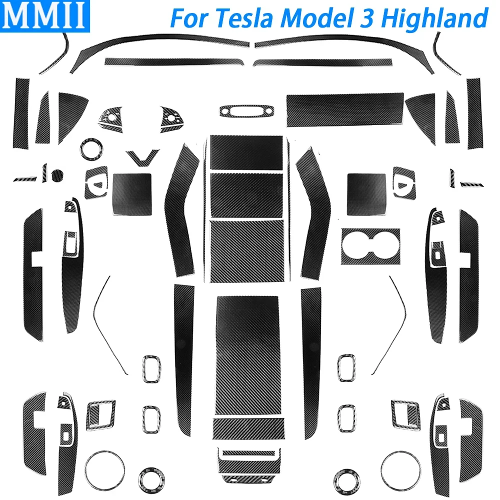 

For Tesla Model 3 Highland 2024 Carbon Fiber Steering Wheel Air Outlet Window Lift Panel Set Car Interior Accessories Sticker