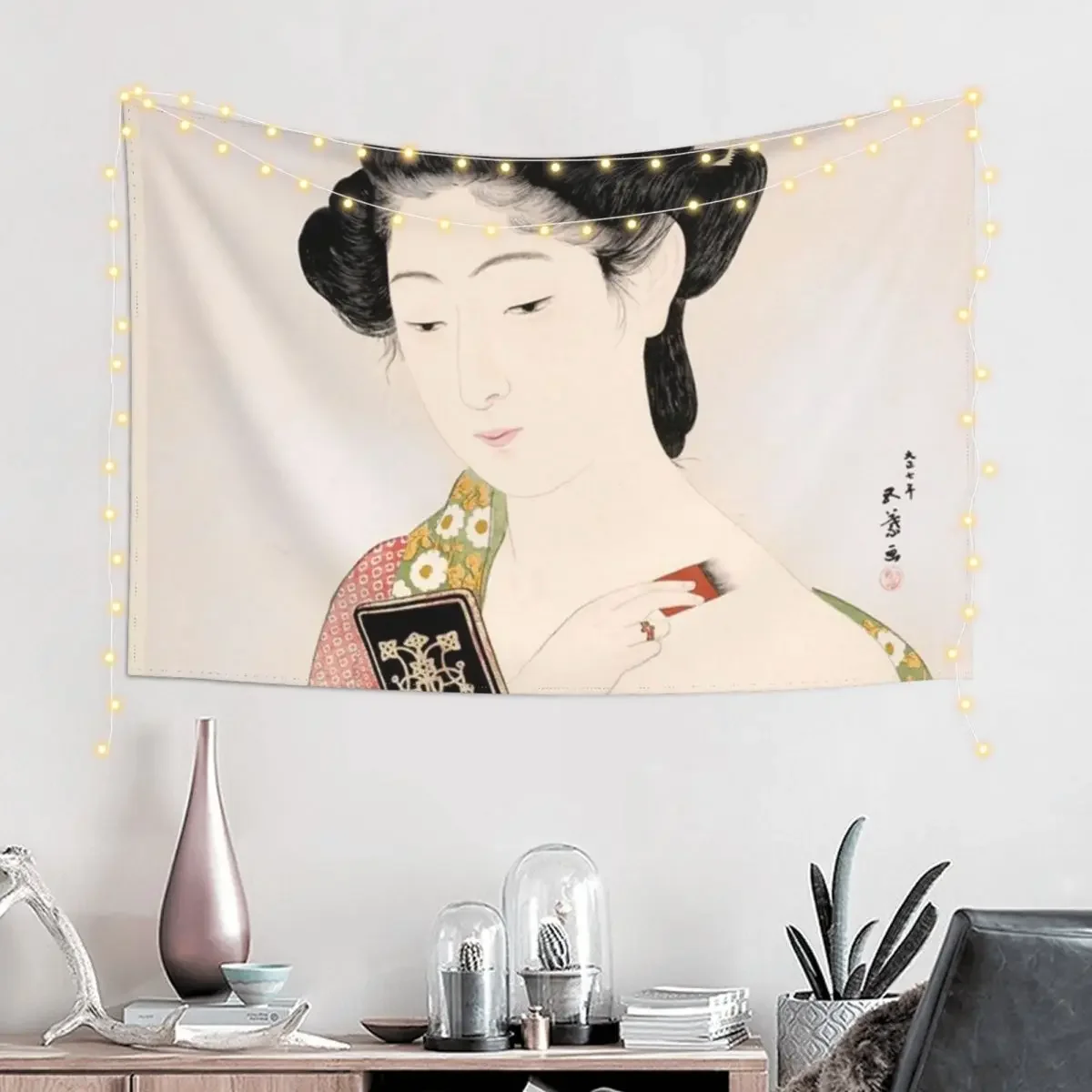 HD A Woman Applying Makeup, by Hashiguchi Goyo (number 5 of 7) HIGH DEFINITION Tapestry Decor Home Home Decoration Tapestry