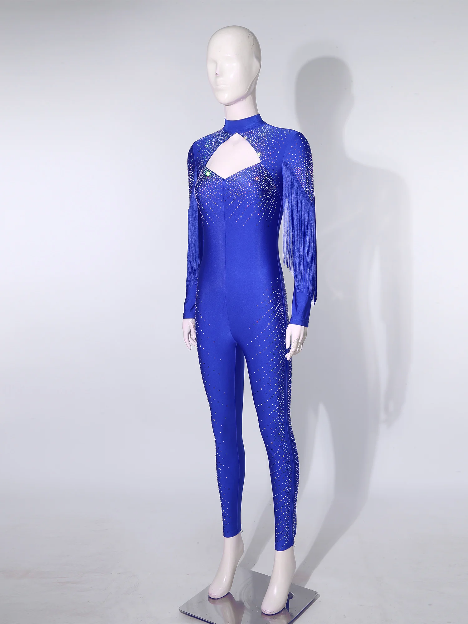 بدلة تزلج على الجليد للسيدات بأكمام طويلة مع سراويل ضيقة أمامية بشرابة من قطعة واحدة بدلة قطعة واحدة لرقص الجمباز