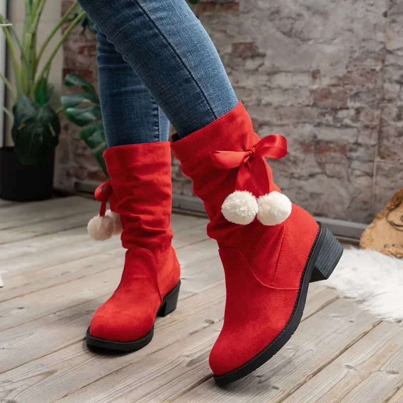 2024 Fashion Shoes for Women Sleeve Women's Boots Winter Warm Round Toe Suede Solid Middle Tube Low Heels Large Size Boots