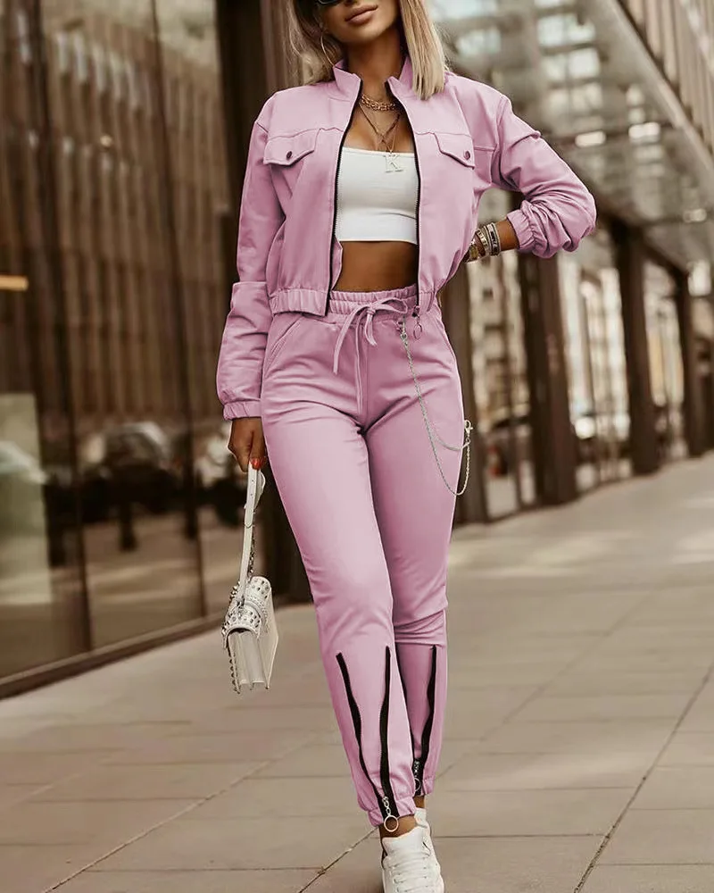 2023 Sportsuits for Women Two Piece Suits Solid Sweatshirts Long Pants Fashion Sets Autumn Winter Casual Zipper Tracksuits S-2XL