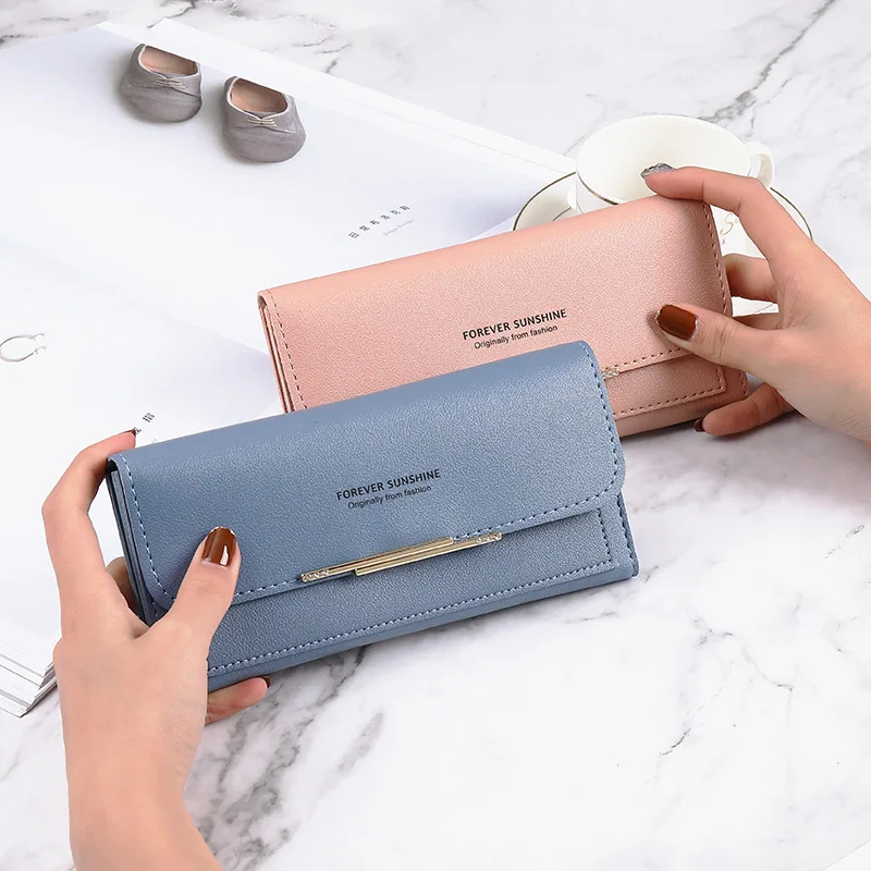 LAYRUSSI Fashion Ladies Zipper Wallet Card Bag Classic Modern Ladies Purse Zipper PU Leather Card Holder Long Wallet For Women