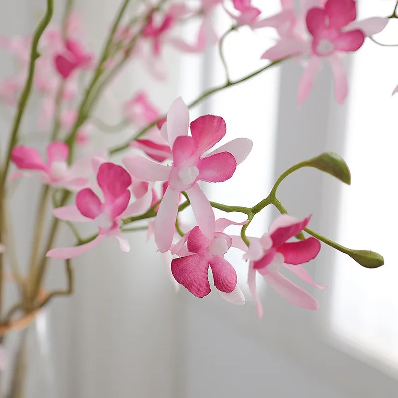 5 Stück Künstliche 3-Zweig Papilio Orchideen aus Seidenblumen, Cymbidium, Heimdekoration, Hochzeitsarrangement, Blumenstrauß, Partydekoration – Detail 2