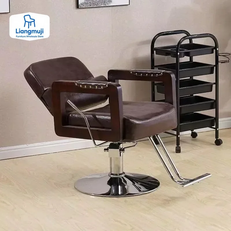 كرسي حلاق تجميل فاخر قابل للاستلقاء عتيق بسيط جمالي لتصفيف الشعر كرسي صالون مريح أثاث للشعر #5
