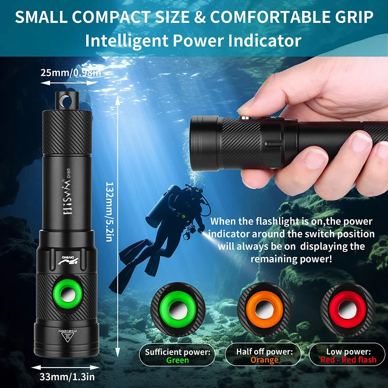 HISWN D180 XPL HI LED flashlight, diving torch 1200 lumen ultra bright IPX8 waterproof rechargeable tactical flashlight