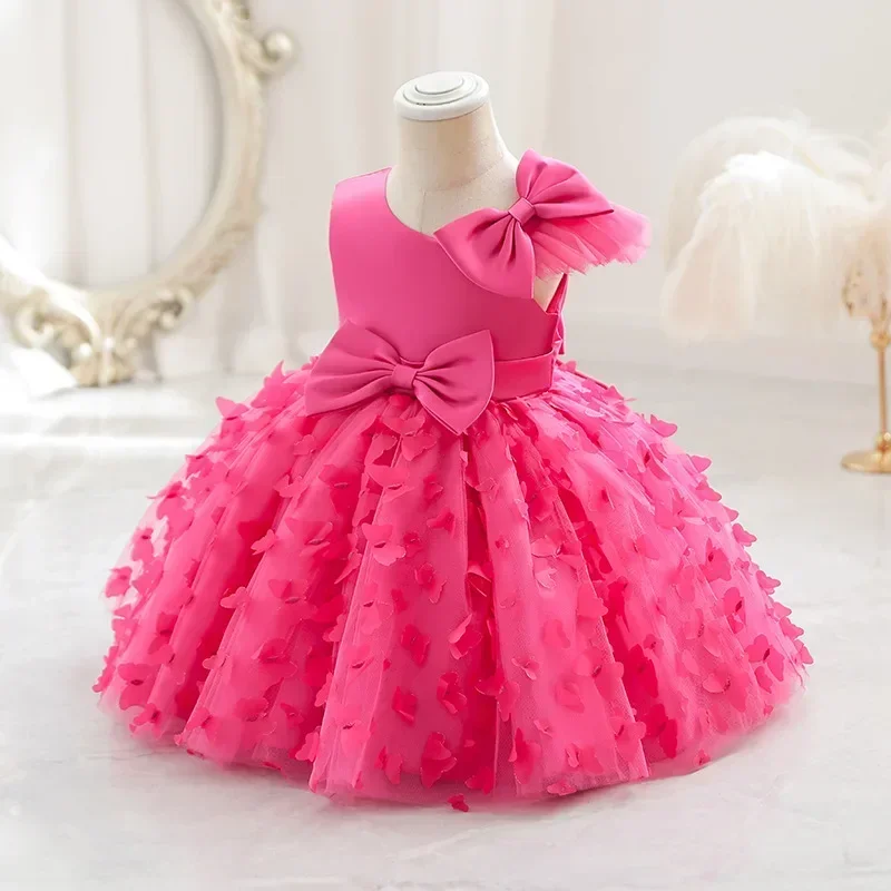 Flower Girl Dress for Wedding 1-5Y Baby Birthday Party Princess Dress One-shoulder Cute Bow Kid Prom Tutu Gown Mesh Baby Dresses