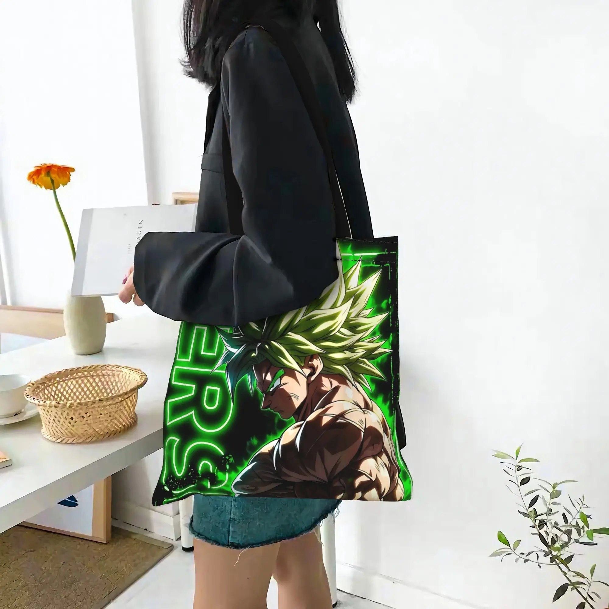 Customized Dragon Ball Theme Broly Women's Bag Shopping Bag Reusable Double Sided Canvas Tote Bag Shoulder  Handbag
