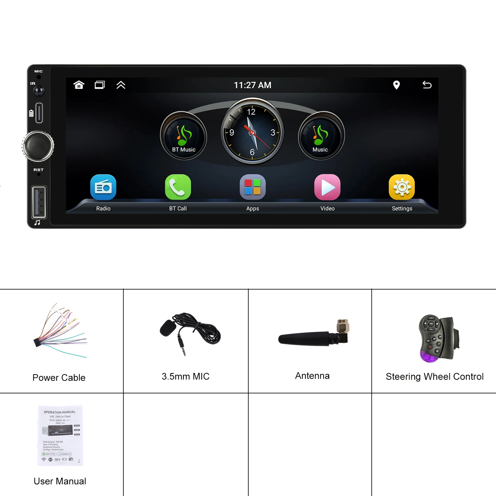 Leekooluu 1 Din 6.86 "Hd Universele Auto Mp5 Speler Bluetooth Fm Radio Ontvanger Draadloze Carplay Android Auto Multimedia Video Usb - afbeelding 1