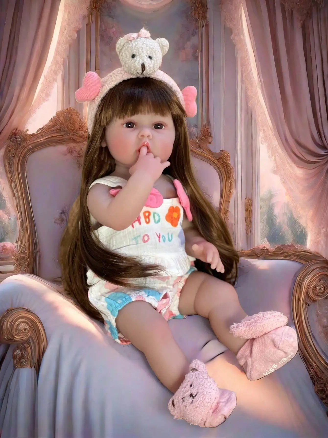 

Saskia 22 inches Silicone Vinyl Reborn Baby Doll - Hand-Painted Lifelike Erin, a Newborn Baby Girl with Long Hair
