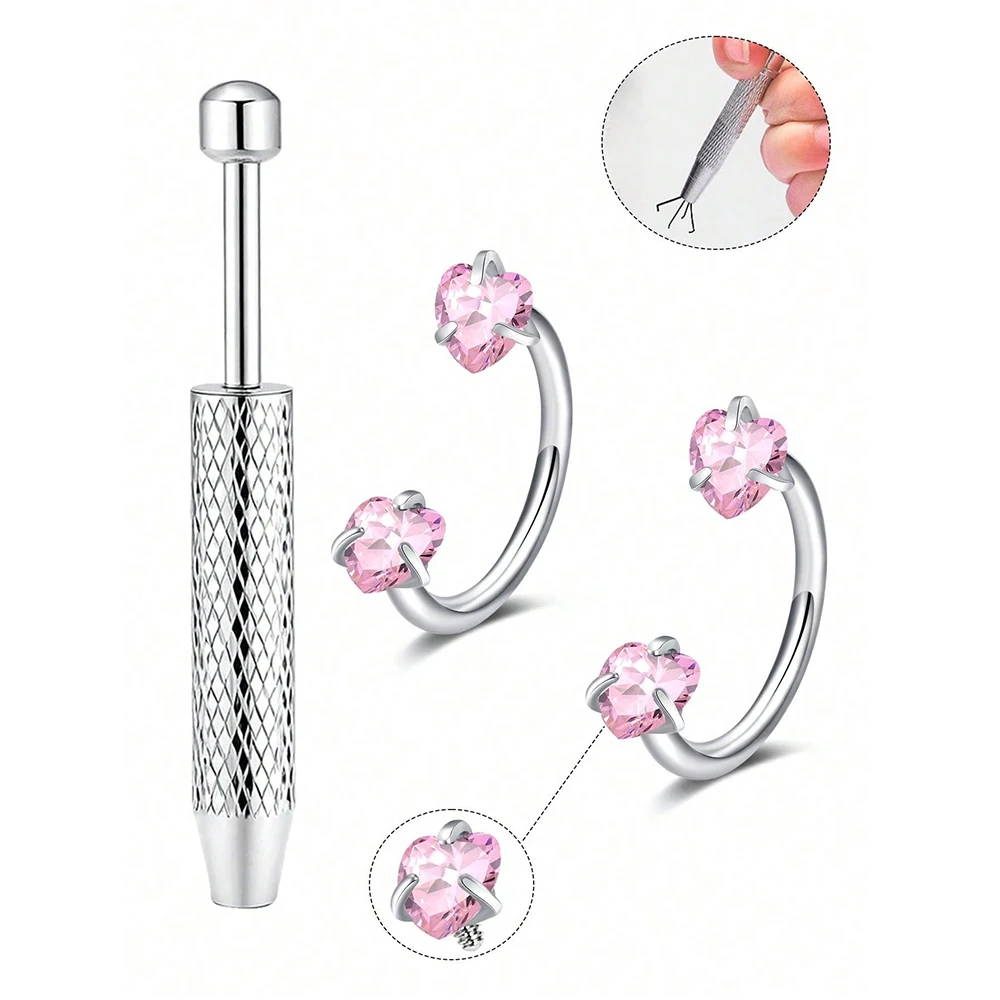 18G 2 Stück Hufeisen-Nasenringe mit 1 Stück Piercing Taper Ball Grabber, Edelstahl Doppel-Zirkonia-Nasenbolzen – Detail 13
