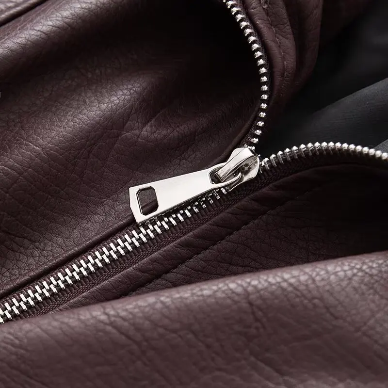 JNLEAOG Damen Faionable Loose Leder Jaet Herbst New Sle Vielseitiges Design Polyesterfaser Long Sve Reißverschluss